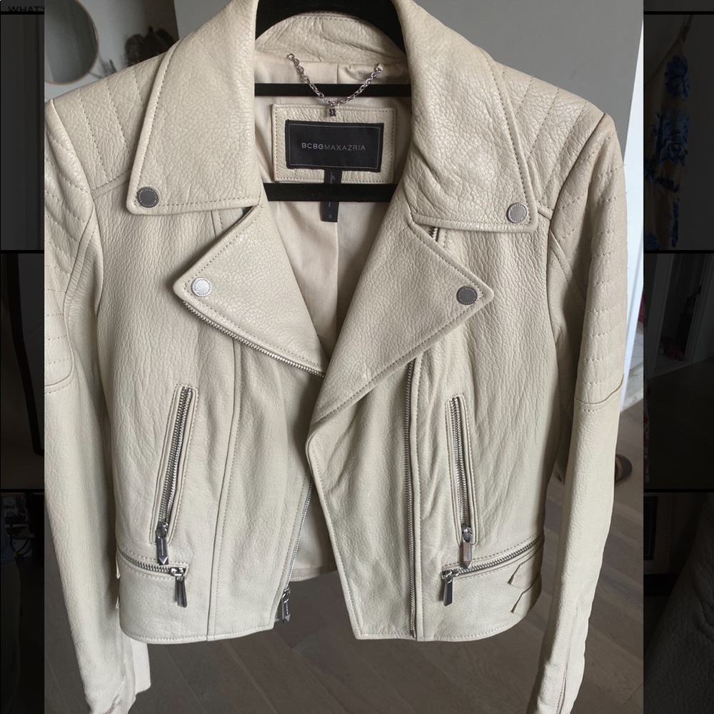 BCBG beige leather jacket size S